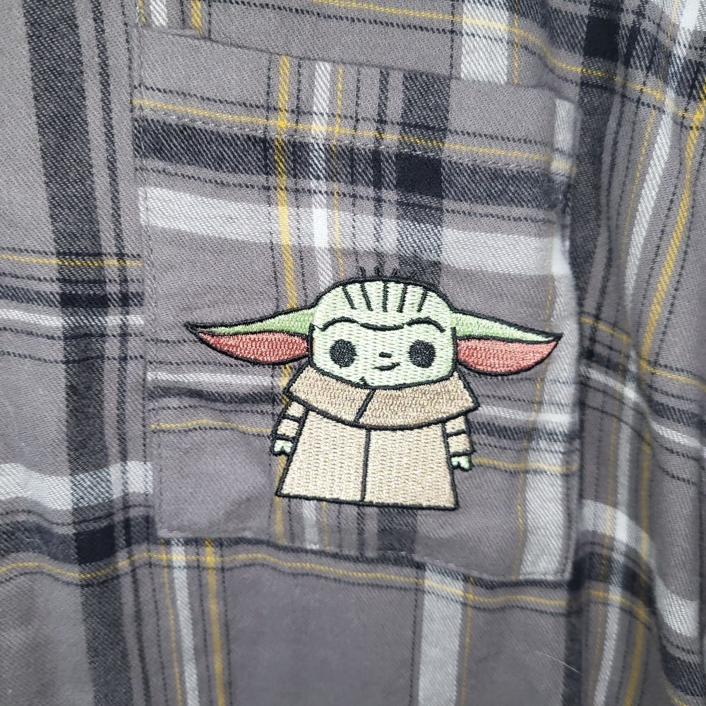 Star Wars Gray Plaid Blouse with Baby Yoda - Large